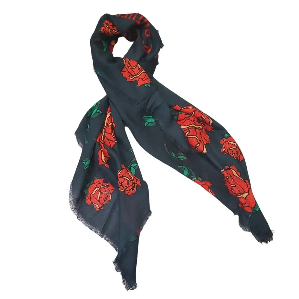 Juicy Couture Womens scarf Rose Square 38 x 38 approximate dark blue color Nwt